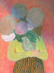 woman and flowers. oil painting. illustration