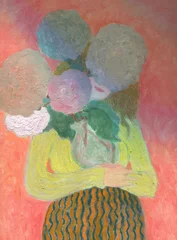 Fotobehang woman and flowers. oil painting. illustration © Anna Ismagilova