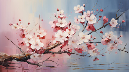cherry blossoms painted on canvas with oil paints. ai generative