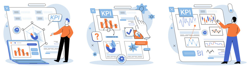 Analysis tool. Business intelligence. Vector illustration Information management is vital for efficient datorganization The report summarizes key findings research Graphs and charts help visualize
