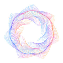 Design elements. Wave of many purple lines circle ring. Abstract vertical wavy stripes on white background isolated. Vector illustration EPS 10. Colourful waves with lines created using Blend Tool