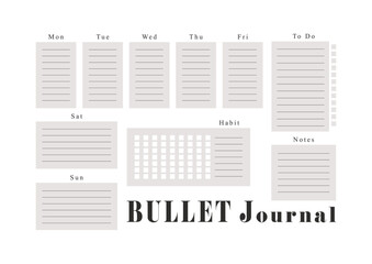 Bullet journal, weekly planner template, vector illustration