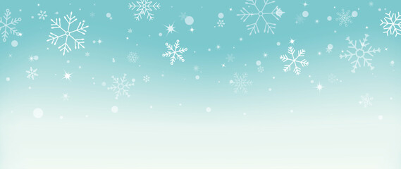 Naklejka na ściany i meble Winter festival seasonal background vector illustration. Christmas holiday event snowfall, snowflake, sky, twinkling, bubble. Design for poster, wallpaper, banner, card, decoration.