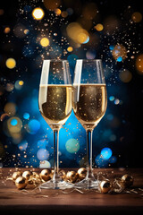 Beautiful Festive Abstract Background with Champagne Glasses 