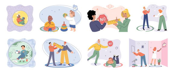 Fototapeta premium Boundary vector illustration. Establishing safe and comfortable comfort zone within our boundaries promotes well being Public spaces often require individuals to adapt their boundaries to accommodate