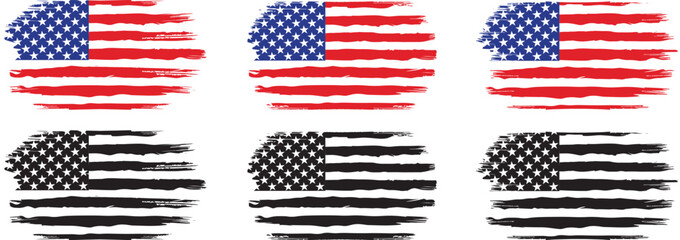 Set of USA grange flag, USA flag silhouette - obrazy, fototapety, plakaty