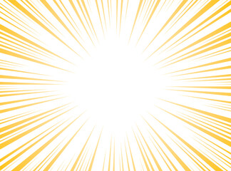 Sun Rays or Explosion Boom for Comic Books Radial Background Vector. Speed rays. Action, speed lines, stripes for comic book frame. Dynamic, speed stripes abstract frame. Comic book yellow background. - obrazy, fototapety, plakaty