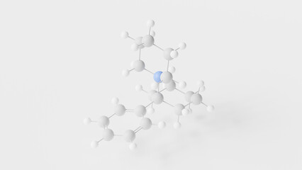 phencyclidine molecule 3d, molecular structure, ball and stick model, structural chemical formula dissociative anesthetic