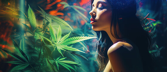 Sensual Euphoria - A Colorful Attractive Women - MDMA - Cannabis - Drugs, Perfect for Screensavers and Desktop Backgrounds - obrazy, fototapety, plakaty