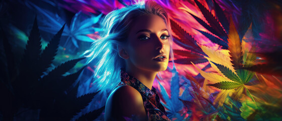 Obraz na płótnie Canvas Sensual Euphoria - A Colorful Attractive Women - MDMA - Cannabis - Drugs, Perfect for Screensavers and Desktop Backgrounds