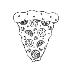 slice of pizza outline vector illustration isolated on white background, sketch fast food