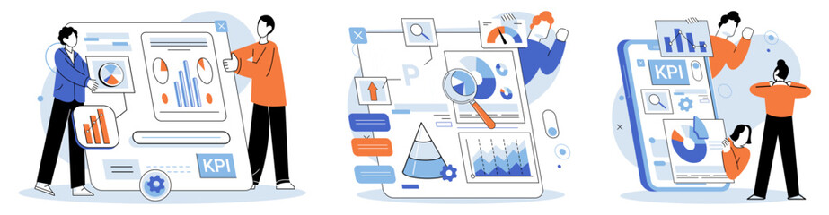 Analysis tool. Business intelligence. Vector illustration Digital platforms provide opportunities for business expansion Diagrams help in visualizing complex information and processes Statistics offer - obrazy, fototapety, plakaty