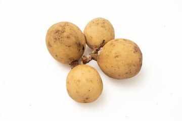 Thailand fruit. Lanzones from Southern Thailand isolated white background. 