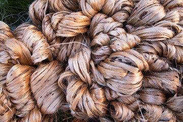 Thick Golden bundle of raw jute fiber abstract Pattern Texture Can be used as a Background wallpaper