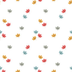Cute hand drawn colorful leaves seamless vector pattern. Abstract autumn theme illustration. Kawaii seasonal background for wrapping paper, textile, print, apparel, fabric, wallpaper, gift, packaging.