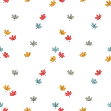 Cute hand drawn colorful leaves seamless vector pattern. Abstract autumn theme illustration. Kawaii seasonal background for wrapping paper, textile, print, apparel, fabric, wallpaper, gift, packaging.