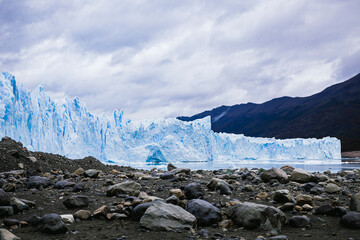 View of the Perito Moreno glacier from the rocks, Patagonia, Argentina.