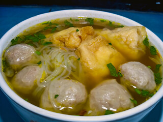 Bakso is an Indonesian meatball. Bakso refer the complete dish of beef broth soup, noodle, tofu and celery. Bakso are popular foods in Indonesia.