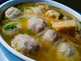 Bakso is an Indonesian meatball. Bakso refer the complete dish of beef broth soup, noodle, tofu and celery. Bakso are popular foods in Indonesia.