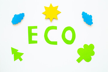 Childs paper word Eco. Protection ecology concept. Kids creativity