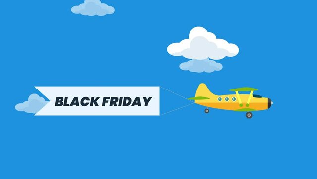 Aircrafts in sky with paris text banners cartoon animation. plane flying with advertising ribbons.