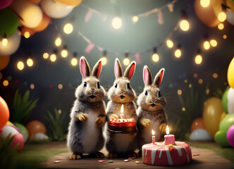 Bunny Birthday Party,  Illustration by Generative Ai	