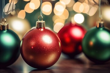 Christmas ornaments on a tree.