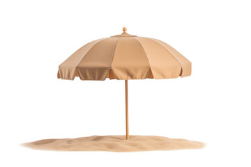 Beach umbrella surrounded sand, isolated on transparent background