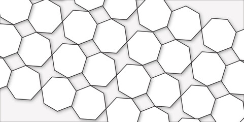 Obraz premium Abstract white background with hexagon and hexagonal background. geometric mesh cell texture. Luxury white pattern with hexagons. Vector illustration.3D futuristic abstract honeycomb mosaic background