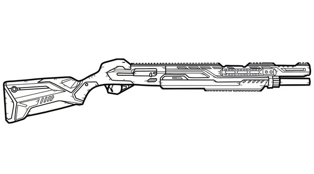 Close-up of a black MP 155 Ultima shotgun on an isolated white background. Art Line. Military weapons, gun concepts. High quality illustration