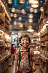 Obraz premium Happy Little Boy in a Toy Store