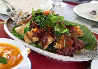 thai food fish with chili sauce