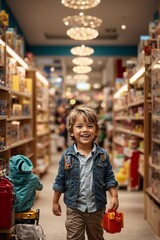 Happy Little Boy in a Toy Store