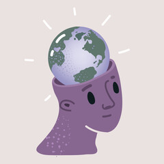 Vector illustration of man with a globe in his head. Citizen of the whole world. Concept on the theme of travel