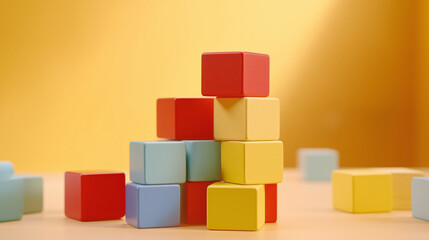 Obraz premium Bunte Holzbausteine, ein fröhliches Kinderspielzeug, das Kreativität und Spaß fördert, Aufbau