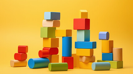 Bunte Holzbausteine, ein fr&ouml;hliches Kinderspielzeug, das Kreativit&auml;t und Spa&szlig; f&ouml;rdert, Aufbau