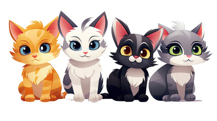 cartoon a cute cats, isolated on transparent background.