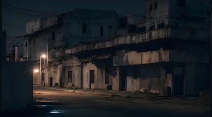 Naklejka premium Abandoned City at Night, Empty Night City, No People, Realistic