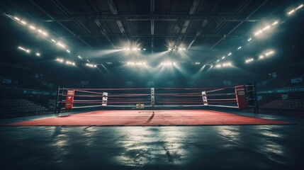 Boxing. Empty professional boxing ring in arena.