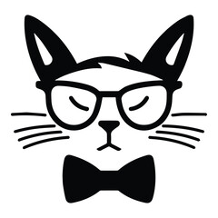 Cat In Bow And Glasses Flat Icon Isolated On White Background