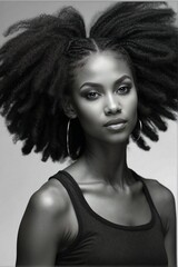 Beautiful stylish athletic young Afro-American woman with curly hair, portrait