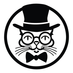 Cat In Glasses And Hat Flat Icon Isolated On White Background