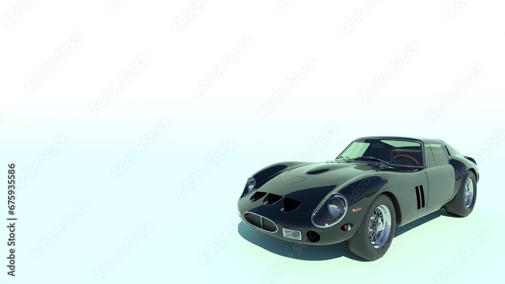 Wall mural Classic car isolated on a uniform background. Black sport car on a blue background. 3D illustration.