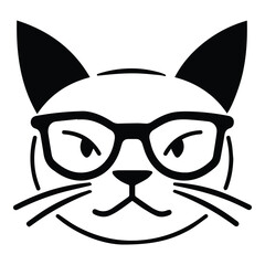 Cat In Glasses Flat Icon Isolated On White Background