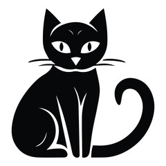 Black Cat Flat Icon Isolated On White Background