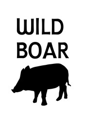 Vectorial wild boar silhouette drawing and text