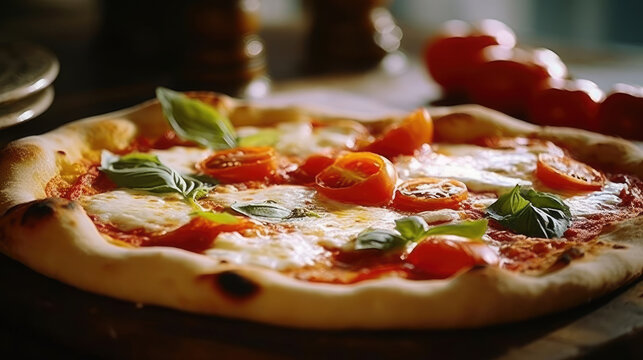 Pizza Margherita Italy Food On The Table Professional , Background Image, Background For Banner, HD