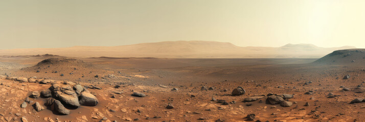 Fototapeta na wymiar Surface Of The Mars. Red Planet. Rover Photo, Background Image, Background For Banner, HD