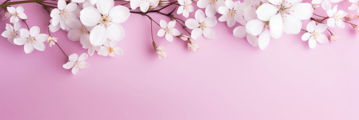 Fototapeta na wymiar White Flowers On Pink Background, Background Image, Background For Banner, HD