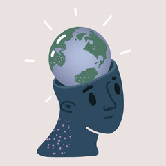 Vector illustration of man with a globe in his head. Citizen of the whole world. Concept on the theme of travel